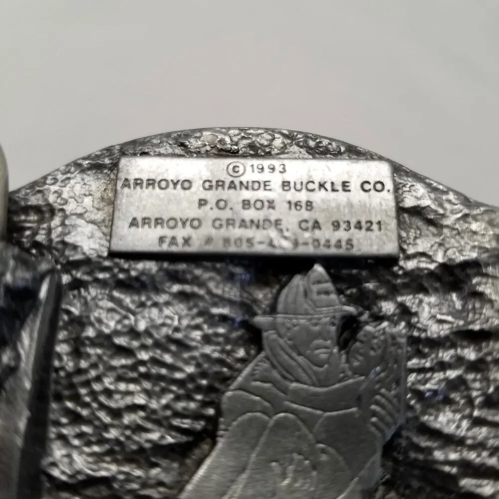 Vintage Belt Buckle 1993‎ Pewter Fire Fighter First Responders USA Arroyo Grande
